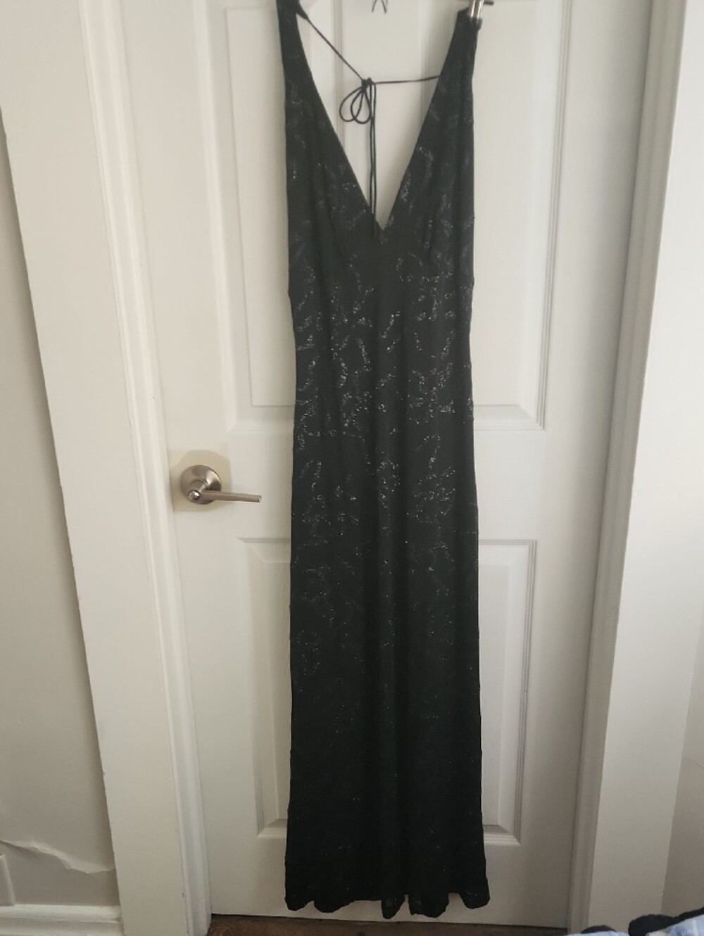 Betsey Johnson VTG Black Halter Maxi Dress with Sparkle Detail